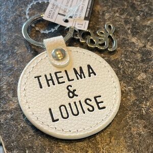 White Leather Keychain with Thelma & Louise on front and back